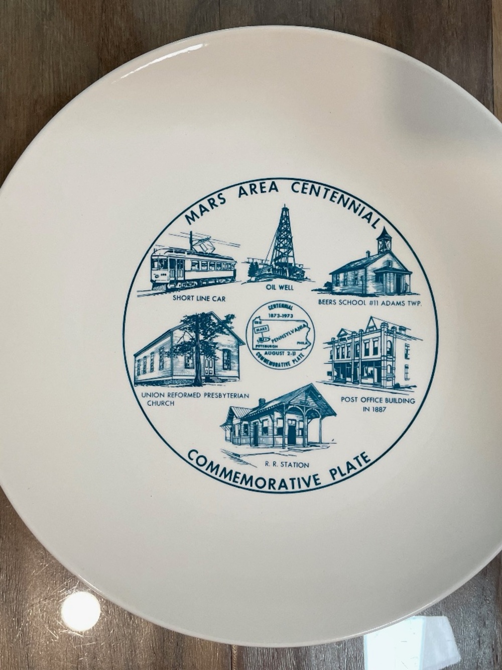 Mint, Vintage (1973) Mars, PA Centennial Commemorative Plate